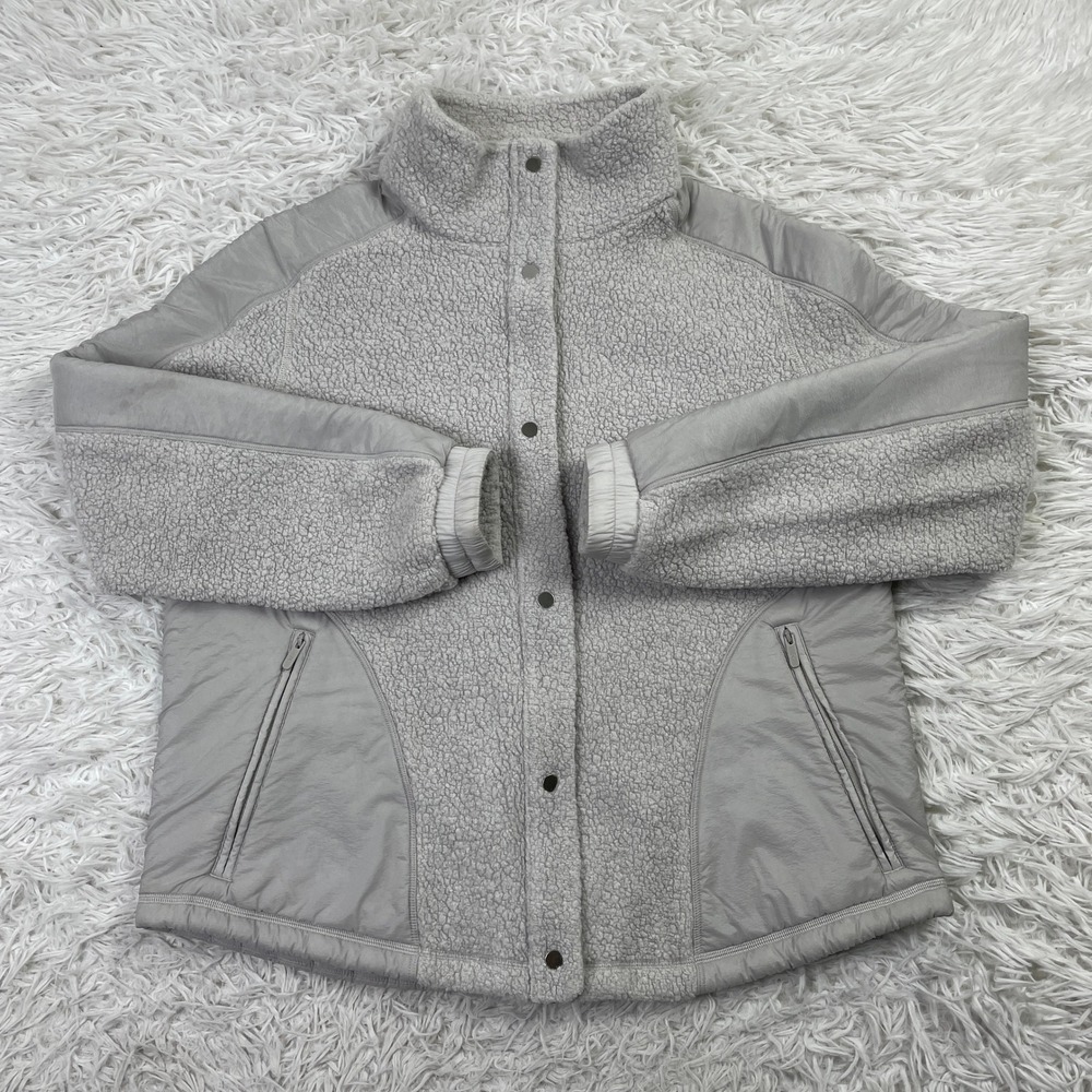 Lululemon Jacket Womens 8 Gray Go Cozy Wool Blend Sherpa Fleece Full Zip Snaps